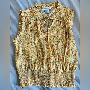 Rachel Zoe Floral Yellow and Orange Top with gold threads size M